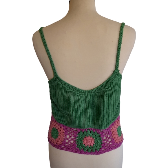 Green ASOS Crochet Crop Top Hippie Festival Size 14 - Picture 2 of 7